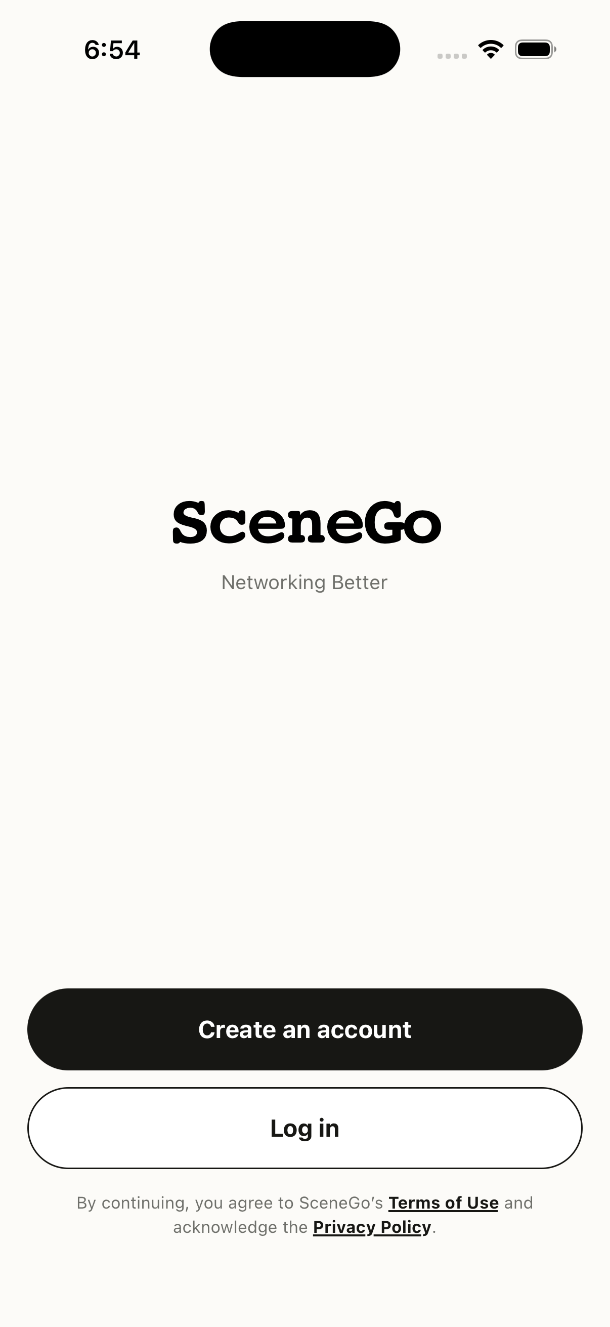 SceneGo account welcome screen on iPhone